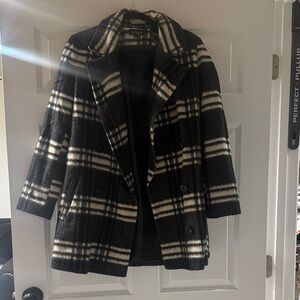 Topshop Black and White Checkered Pea Coat